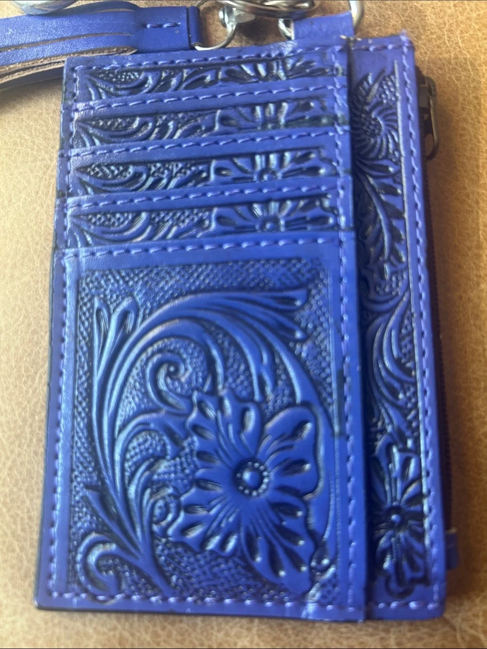 Purple leather Embossed Floral Card Wallet